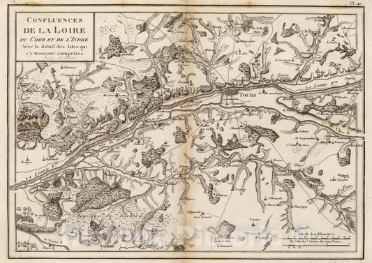 Historic Map : France, Indre River Valley , France Confluences de la Loire du Cher et de l'Indre, avec le detail des isles qui s'y trouvent comprises. 1827 , Vintage Wall Art