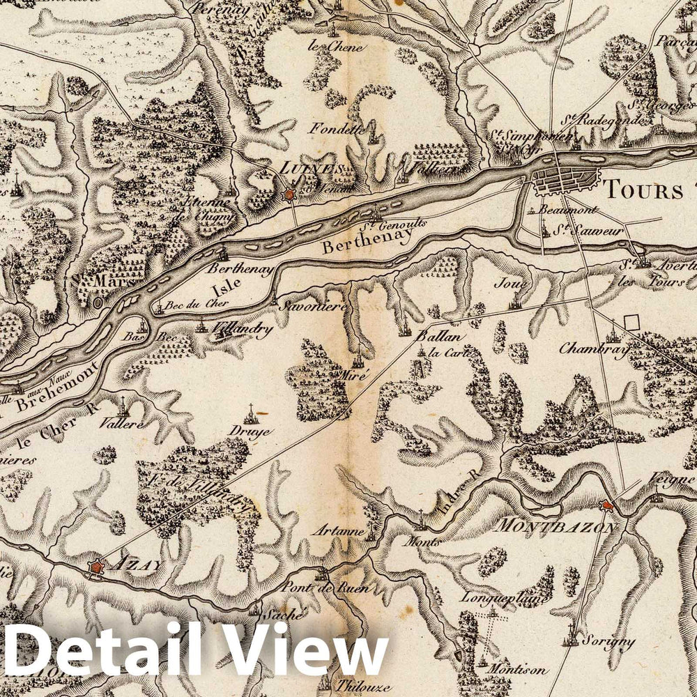 Historic Map : France, Indre River Valley , France Confluences de la Loire du Cher et de l'Indre, avec le detail des isles qui s'y trouvent comprises. 1827 , Vintage Wall Art