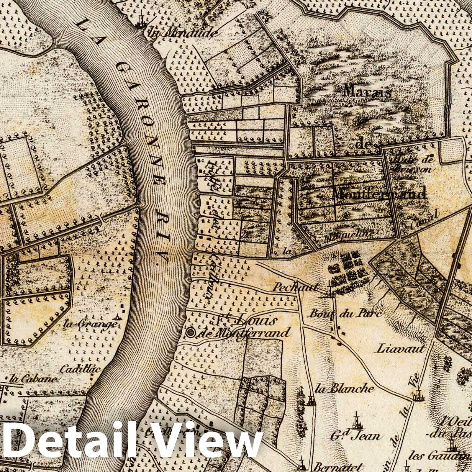 Bec d'Ambes, Bordeaux Region, France - River Map, 1827 - Historical Map Print