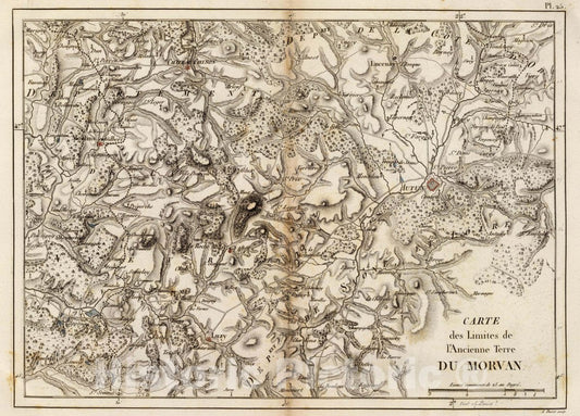 Historic Map : France, Morvan , France Carte des limites de l'ancienne terre du Morvan, 1827, Vintage Wall Art