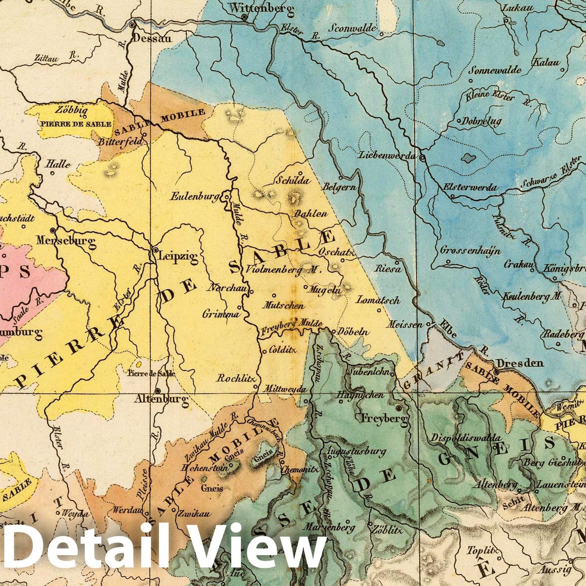 Saxony, Germany - Geological Map, 1827 - Historical Map Print
