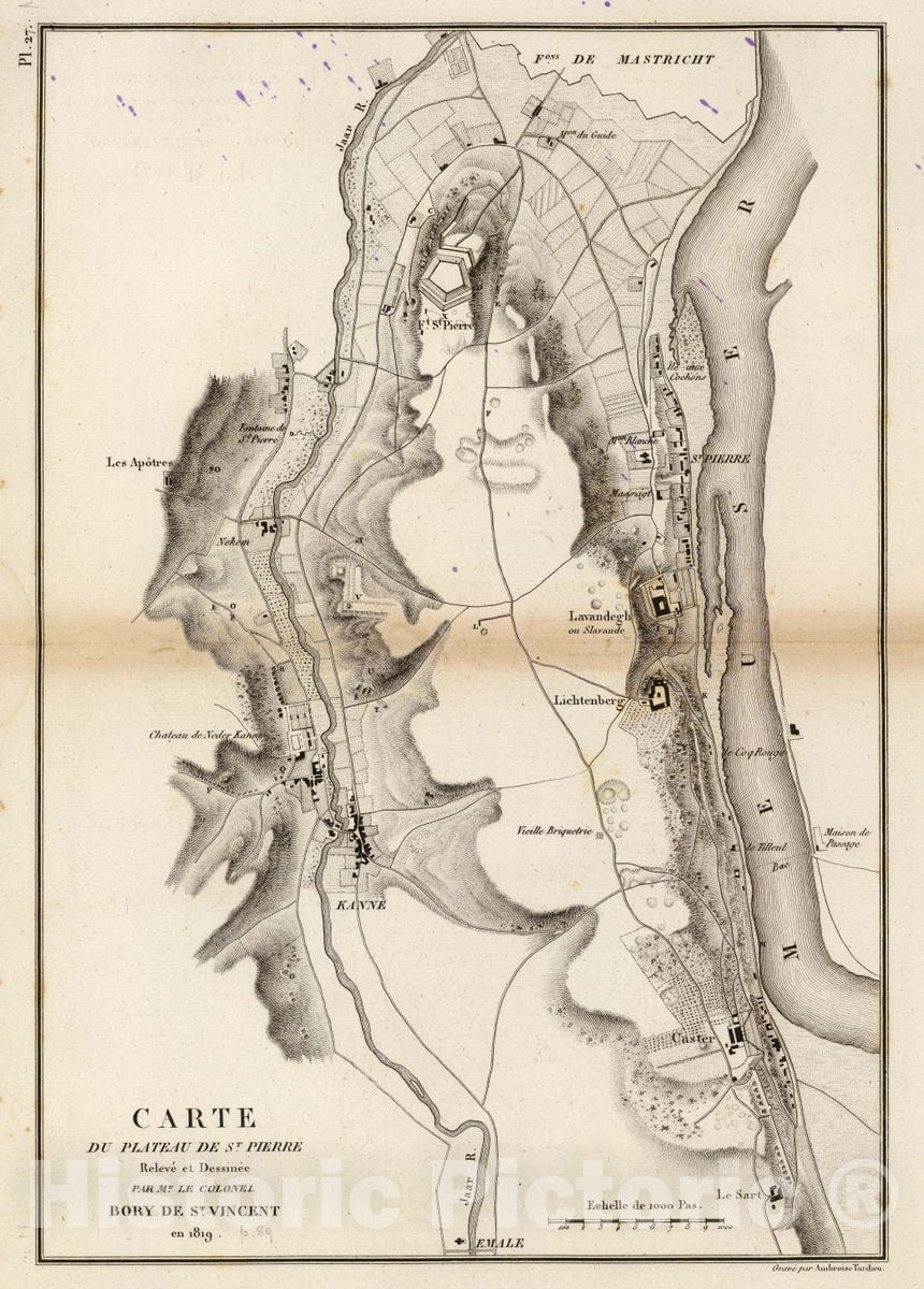Historic Map : Belgium; Netherlands, Limburg (Belgium : Province) Carte du Plateau de St. Pierre. 1819, Vintage Wall Art