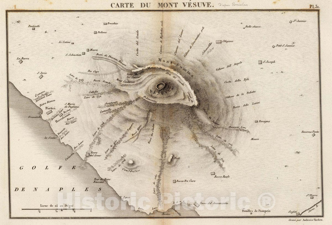 Historic Map : Italy, Vesuvius (Italy) Carte du Monte Vesuve. Grave par Ambroise Tardieu, 1827 Atlas , Vintage Wall Art
