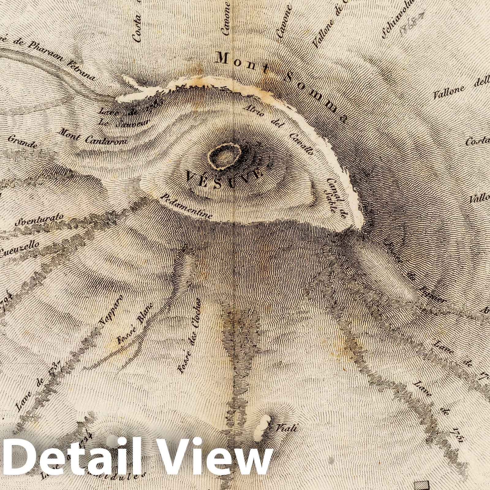 Mount Vesuvius, Italy - Physical Map, 1827 - Historical Topographic Map Print