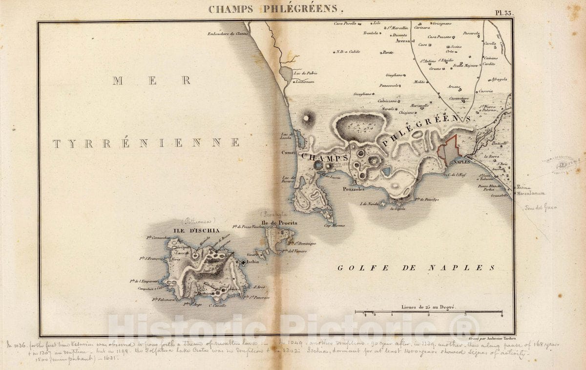 Historic Map : 1827 Champs Phlegreens. Grave par Ambroise Tardieu - Vintage Wall Art