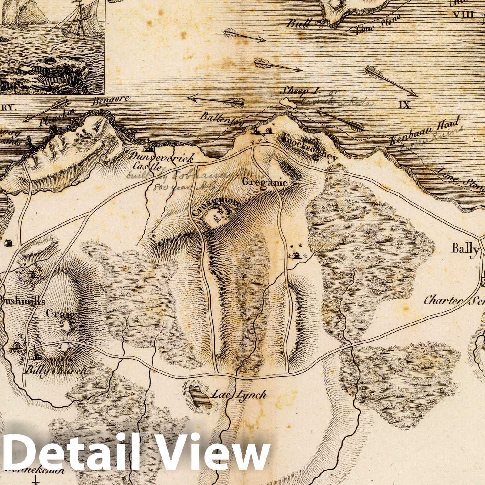 Antrim and Rathlin, Northern Ireland - Road Map, 1827
