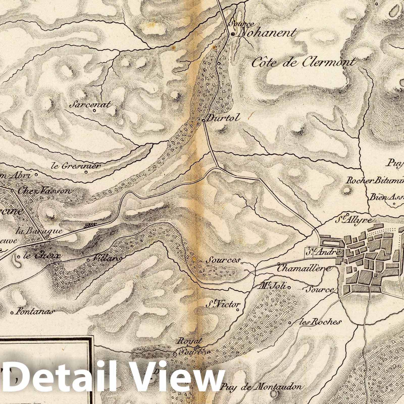 Historic Map : France, Clermont-Ferrand Region , FranceEnvirons de Clermont, crateres de Pariou et de Graveniere, 1827 , Vintage Wall Art