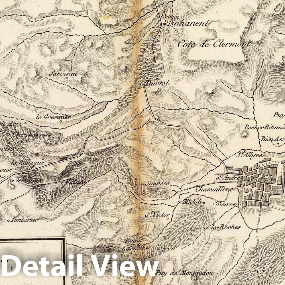 Historic Map : France, Clermont-Ferrand Region , FranceEnvirons de Clermont, crateres de Pariou et de Graveniere, 1827 , Vintage Wall Art