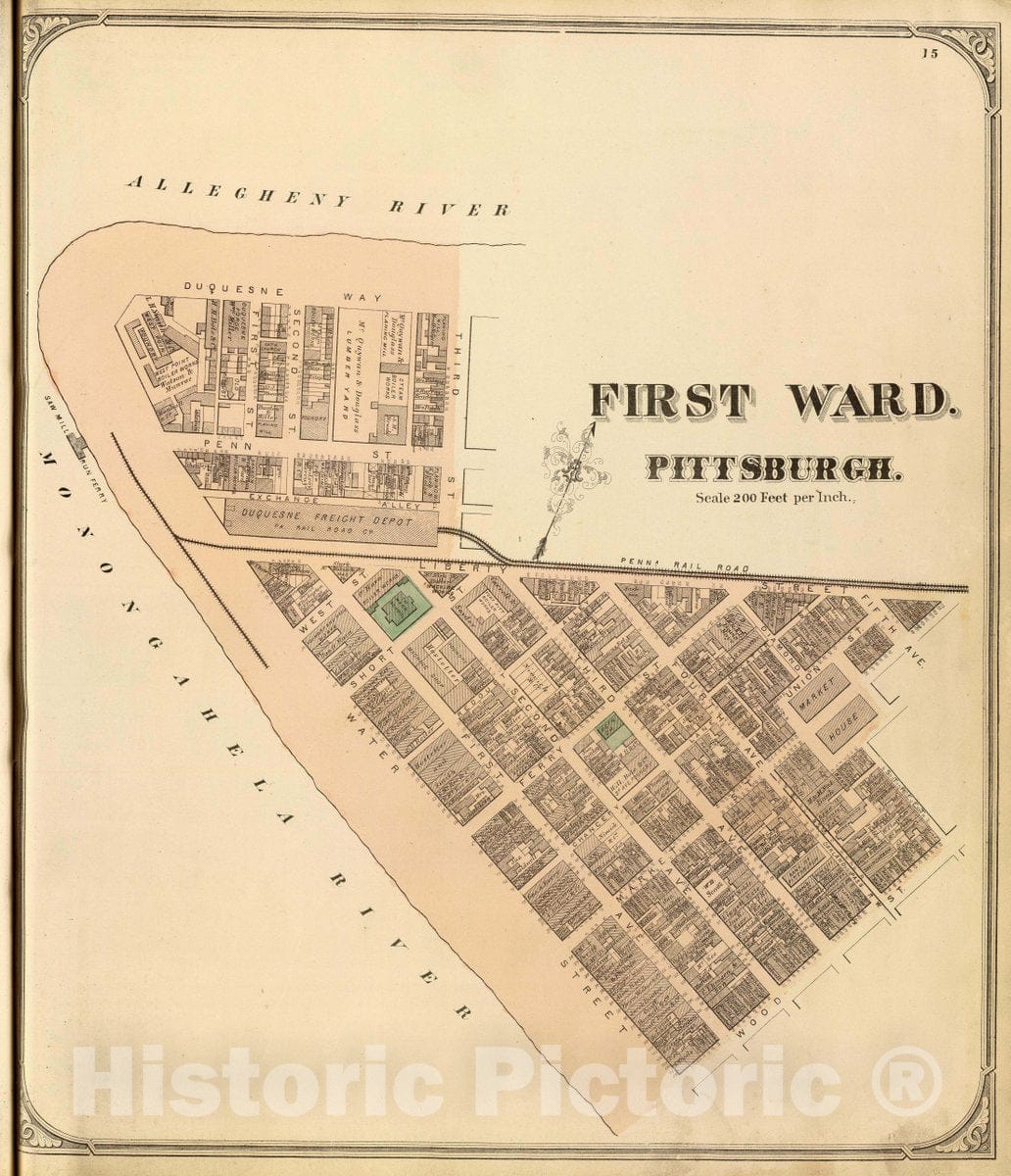 Historic Map : First Ward, Pittsburgh. (1872), 1872 City Atlas - Vintage Wall Art