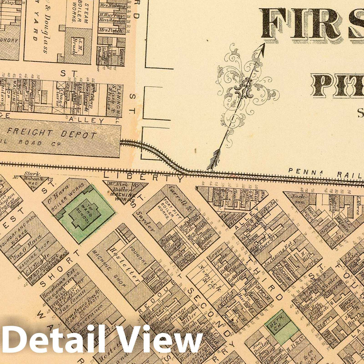 Pittsburgh, First Ward - Railroad Map, 1872 - Historical Map Print