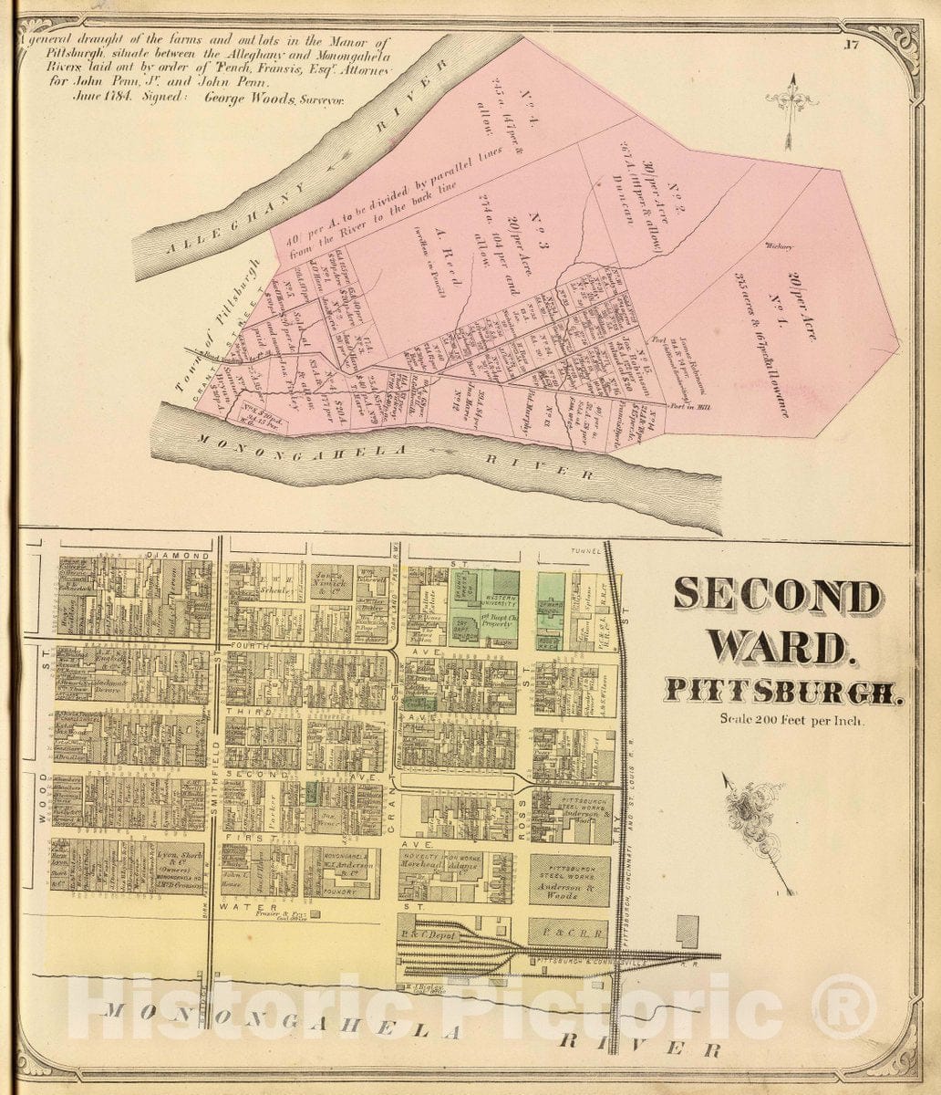 Historic Wall Map : Second Ward, Pittsburgh between the Alleghany and Monongahela rivers, 1872 CityVintage Wall Art