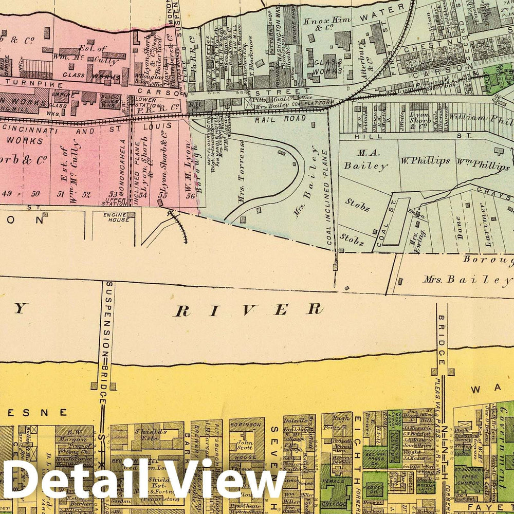 Historic Map : Ward 4; Monongahela, S. Pittsburgh Boroughs, 1872 City Atlas - Vintage Wall Art