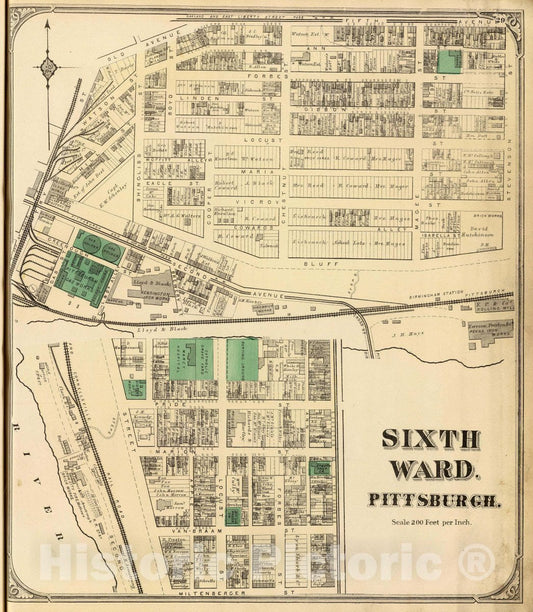 Historic Map : Sixth Ward, Pittsburgh. (1872), 1872 City Atlas - Vintage Wall Art