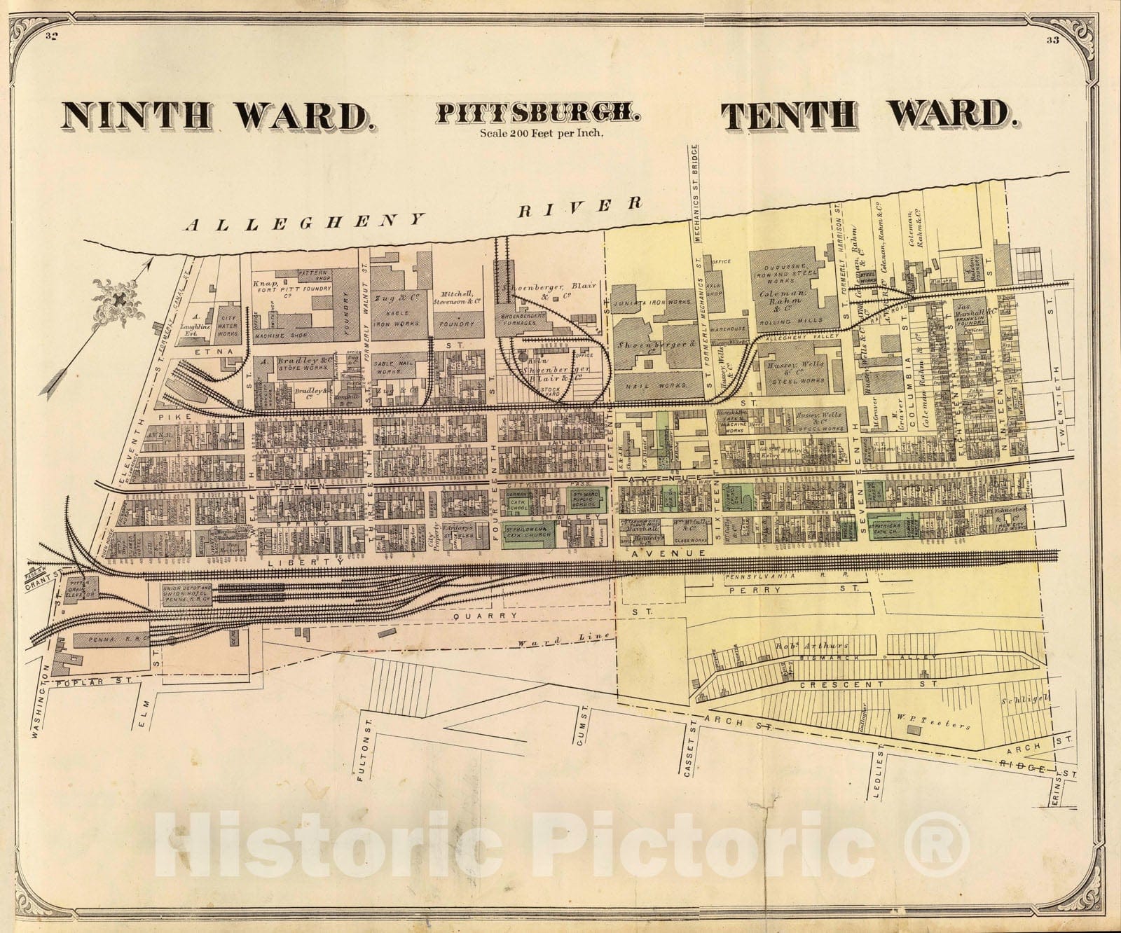 Historic Map - Ninth Ward, Tenth Ward, Pittsburgh. (1872), 1872 City Atlas - Vintage Wall Art