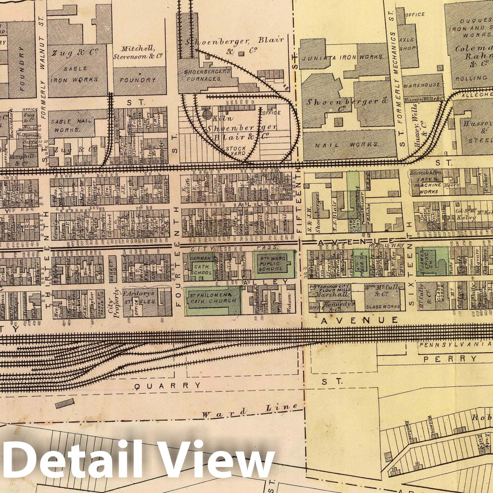 Ninth and Tenth Wards, Pittsburgh - Railroad Map, 1872 - Historical Map Print