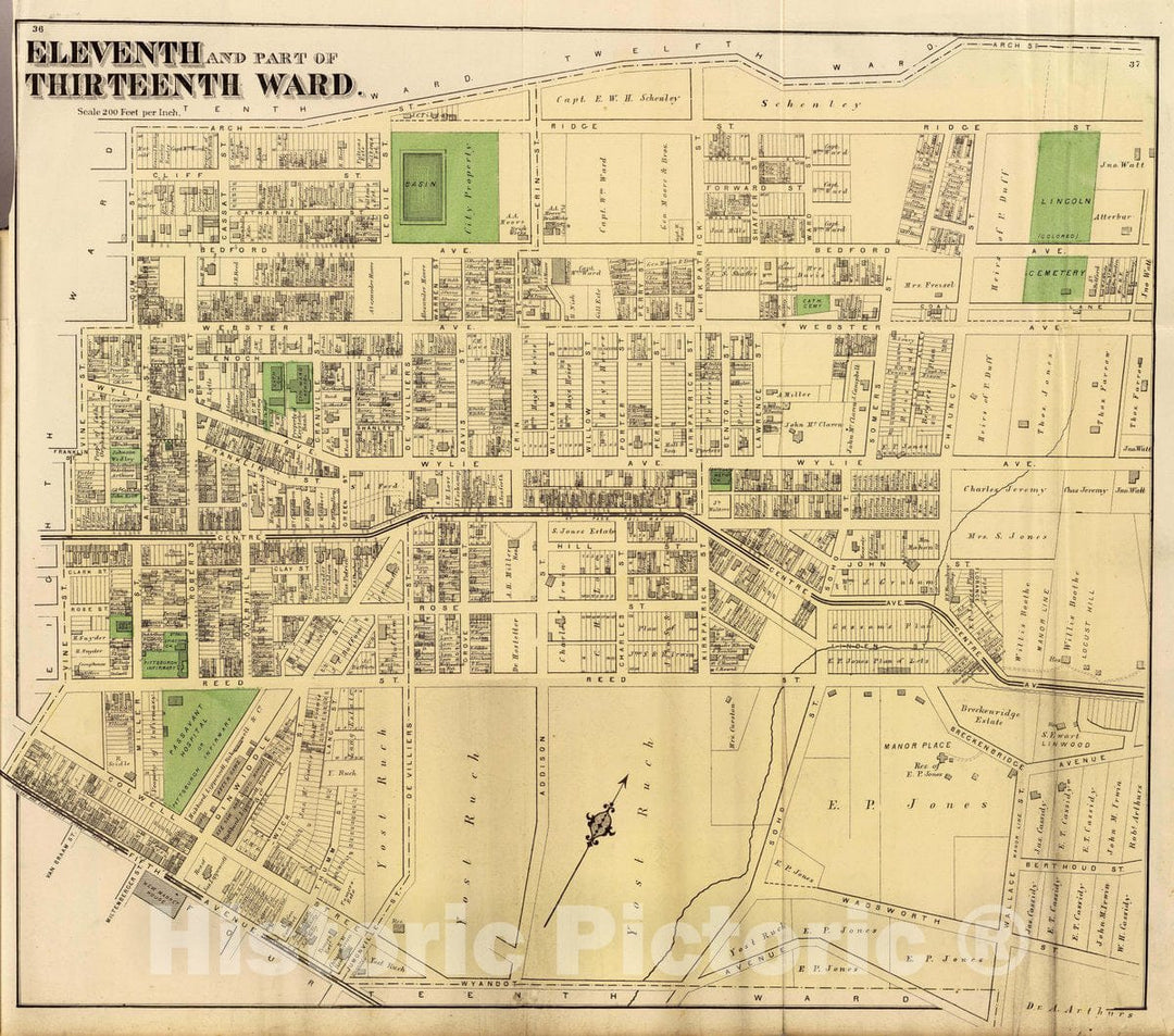 Historic Map : Eleventh and Part of Thirteenth Ward, (Pittsburgh. 1872), 1872 City Atlas - Vintage Wall Art