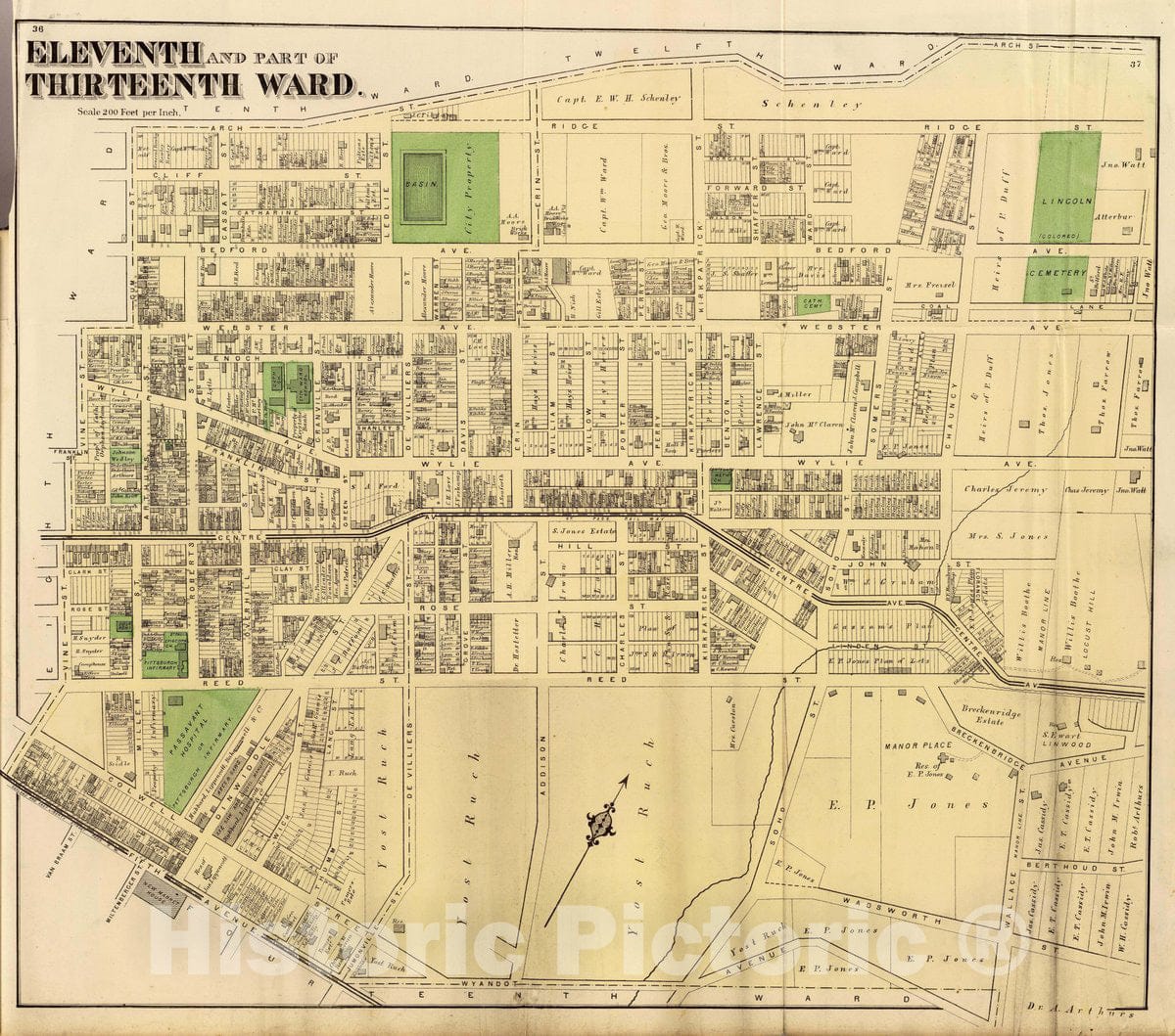 Historic Map : Eleventh and Part of Thirteenth Ward, (Pittsburgh. 1872), 1872 City Atlas - Vintage Wall Art