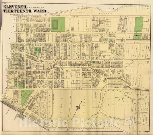 Historic Map : Eleventh and Part of Thirteenth Ward, (Pittsburgh. 1872), 1872 City Atlas - Vintage Wall Art