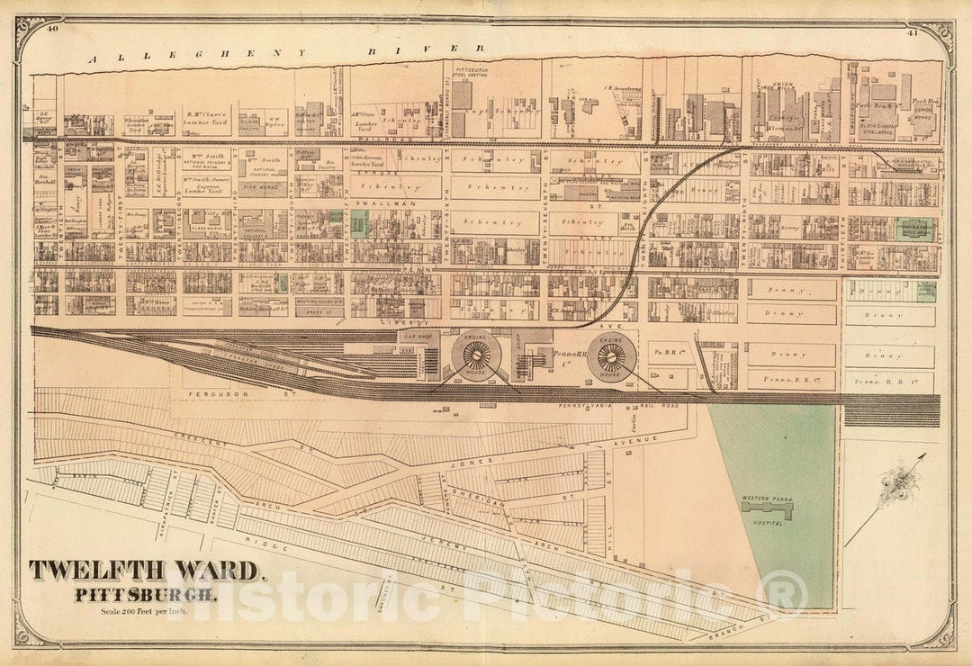 Historic Map : Twelfth Ward, Pittsburgh. (1872), 1872 City Atlas - Vintage Wall Art