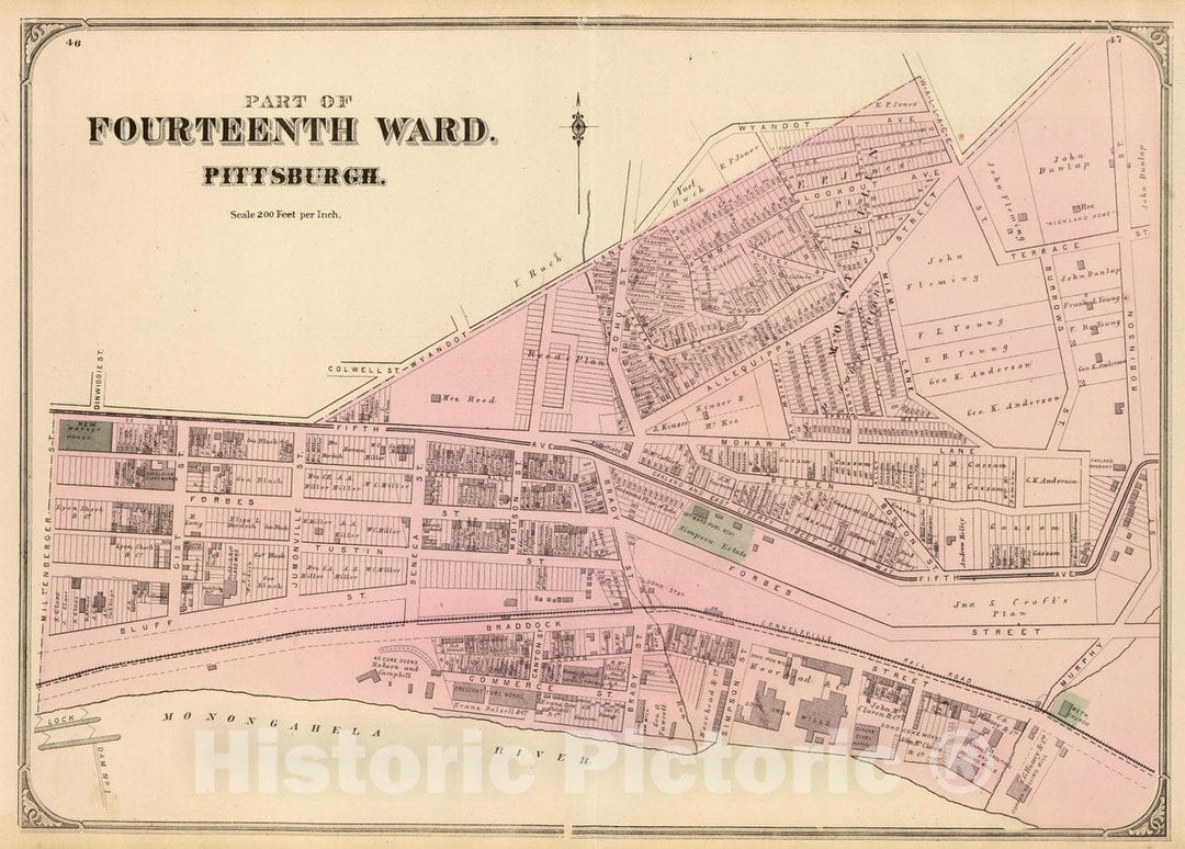 Historic Map : Part of Fourteenth Ward, Pittsburgh. (1872), 1872 City Atlas - Vintage Wall Art