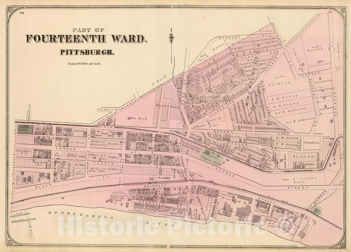 Historic Map : Part of Fourteenth Ward, Pittsburgh. (1872), 1872 City Atlas - Vintage Wall Art