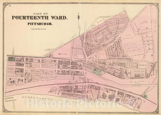 Historic Map : Part of Fourteenth Ward, Pittsburgh. (1872), 1872 City Atlas - Vintage Wall Art
