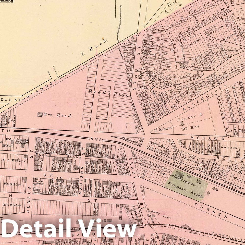 Historic Map : Part of Fourteenth Ward, Pittsburgh. (1872), 1872 City Atlas - Vintage Wall Art