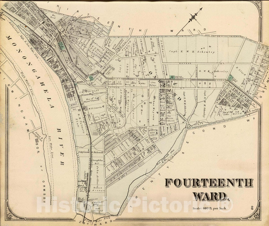 Historic Map : Fourteenth Ward, Pittsburgh. (1872), 1872 City Atlas - Vintage Wall Art