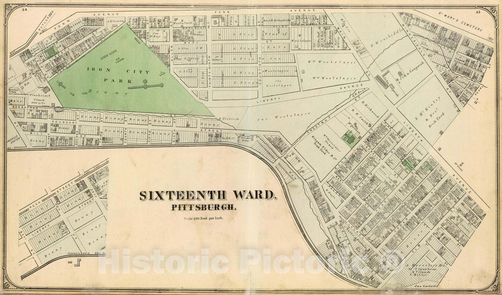 Historic Map - 1872 City Atlas - Sixteenth Ward, Pittsburgh. (1872) - Vintage Wall Art