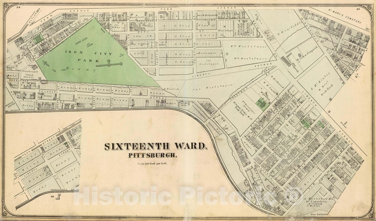 Sixteenth Ward, Pittsburgh, Pennsylvania - Railroad Map, 1872
