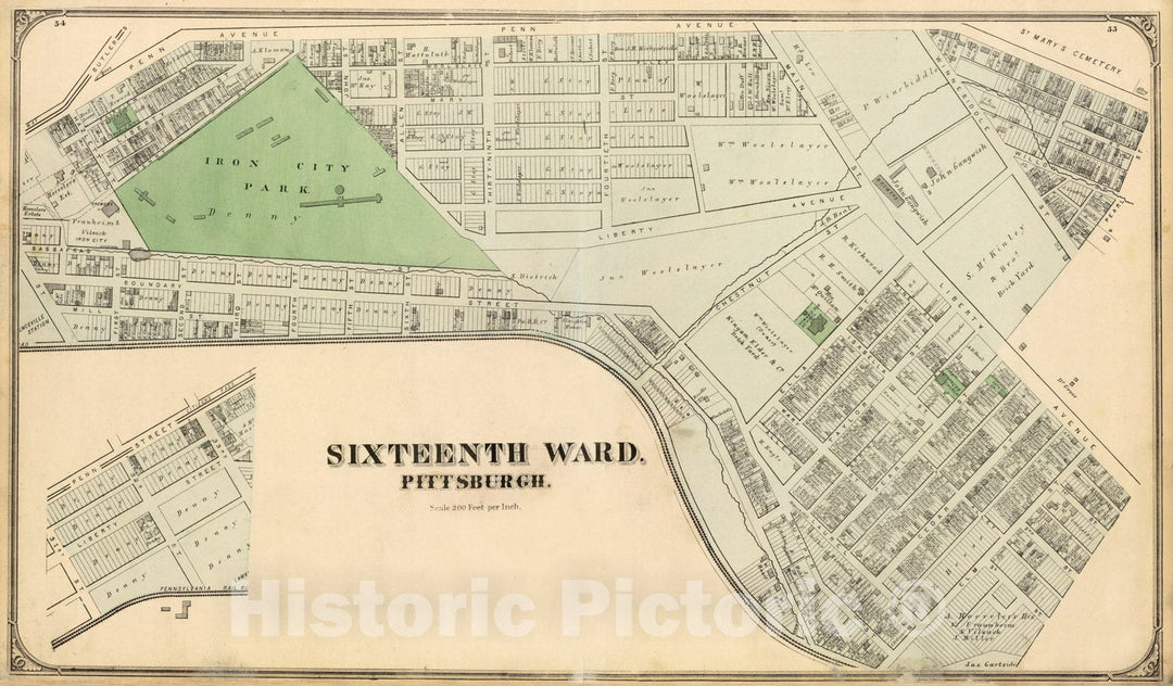 Historic Map - 1872 City Atlas - Sixteenth Ward, Pittsburgh. (1872) - Vintage Wall Art