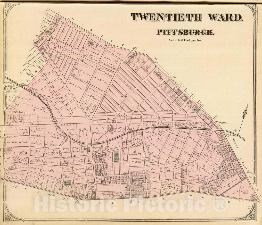 Historic Map : Twentieth Ward, Pittsburgh. (1872), 1872 City Atlas - Vintage Wall Art