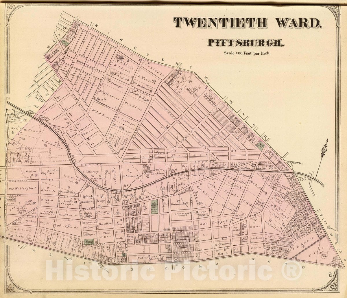 Historic Map : Twentieth Ward, Pittsburgh. (1872), 1872 City Atlas - Vintage Wall Art