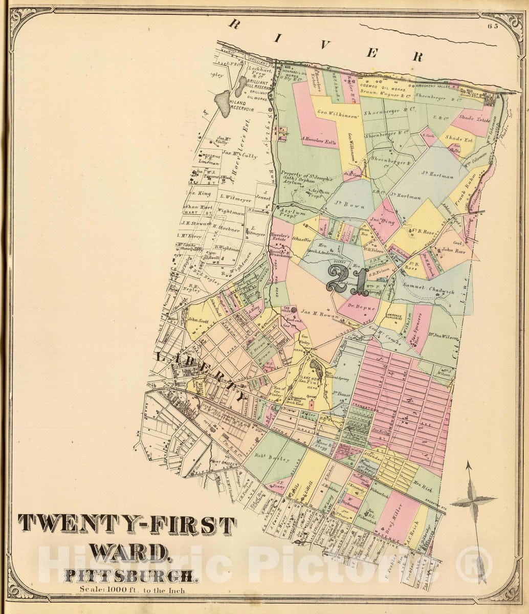 Historic Map : Twenty-First Ward, Pittsburgh. (1872), 1872 City Atlas - Vintage Wall Art