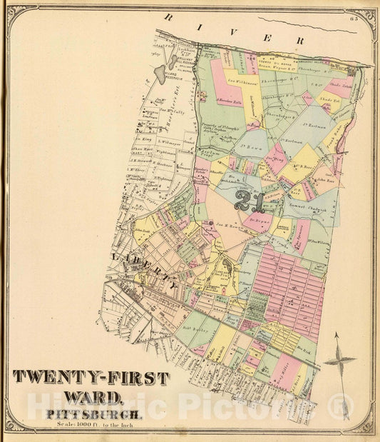 Historic Map : Twenty-First Ward, Pittsburgh. (1872), 1872 City Atlas - Vintage Wall Art