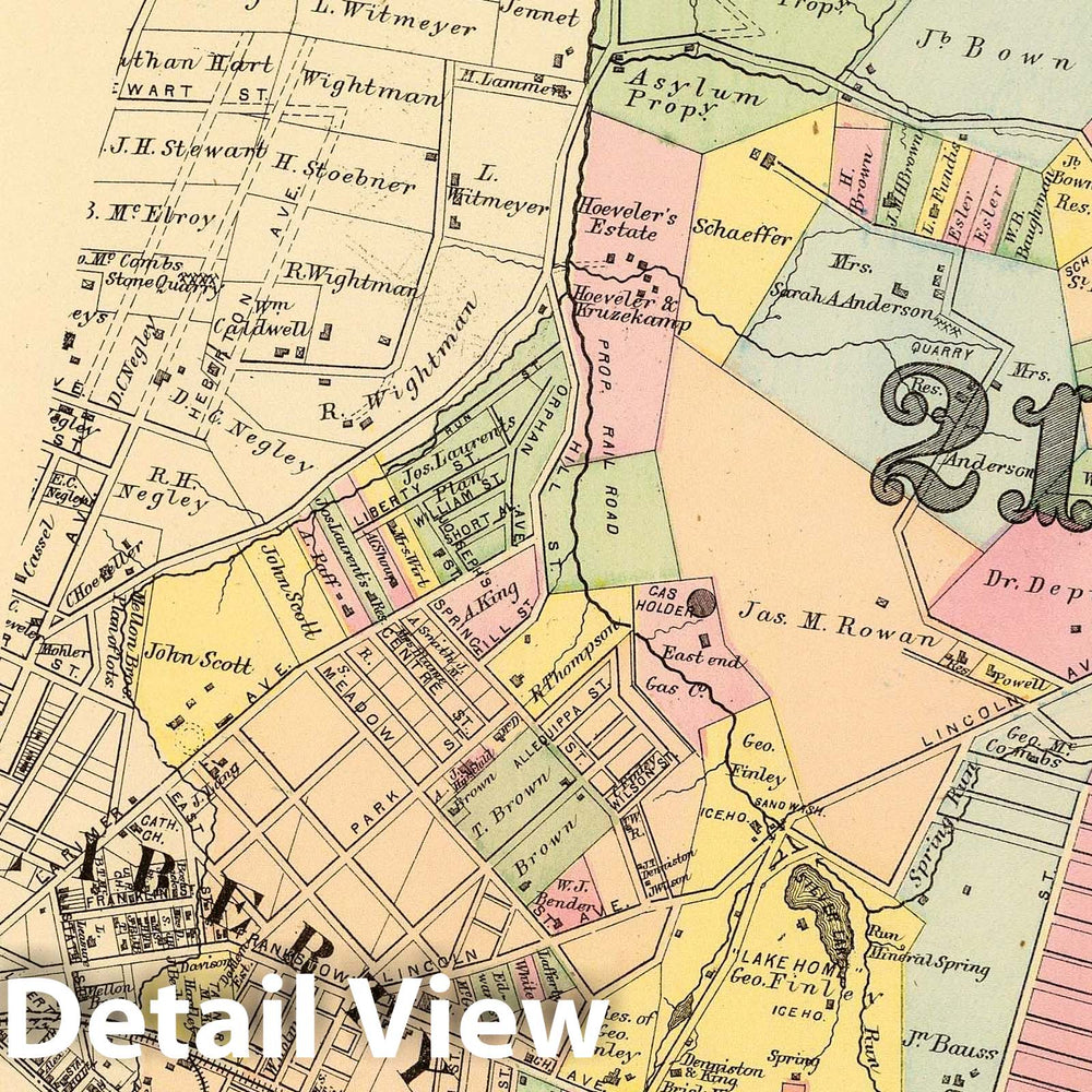Historic Map : Twenty-First Ward, Pittsburgh. (1872), 1872 City Atlas - Vintage Wall Art