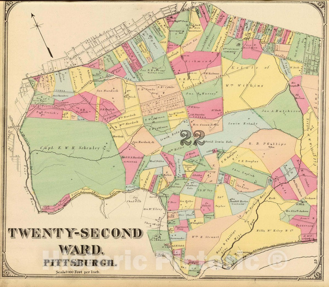 Historic Map : Twenty-Second Ward, Pittsburgh. (1872), 1872 City Atlas - Vintage Wall Art