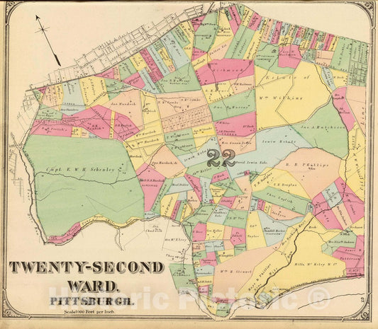 Historic Map : Twenty-Second Ward, Pittsburgh. (1872), 1872 City Atlas - Vintage Wall Art