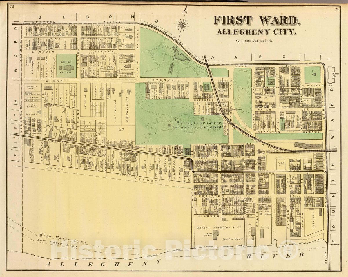 Historic Map : First Ward, Allegheny City. (1872), 1872 City Atlas - Vintage Wall Art