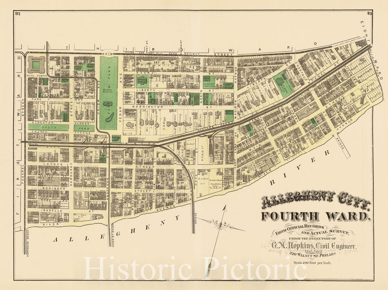 Historic Map : Allegheny City, fourth ward. From official records and actual survey, 1872 City Atlas - Vintage Wall Art