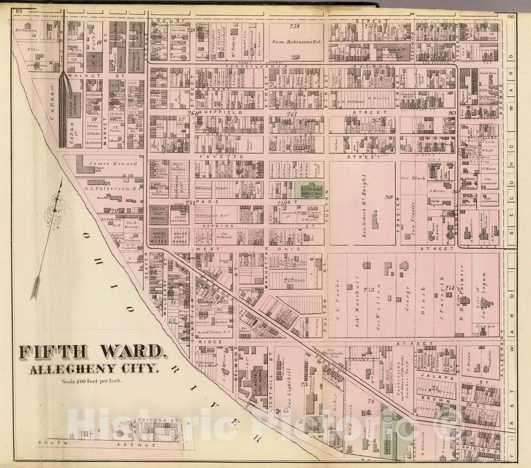 Historic Map : Fifth Ward, Allegheny City. (1872), 1872 City Atlas - Vintage Wall Art