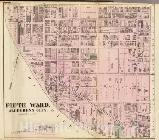 Historic Map : Fifth Ward, Allegheny City. (1872), 1872 City Atlas - Vintage Wall Art