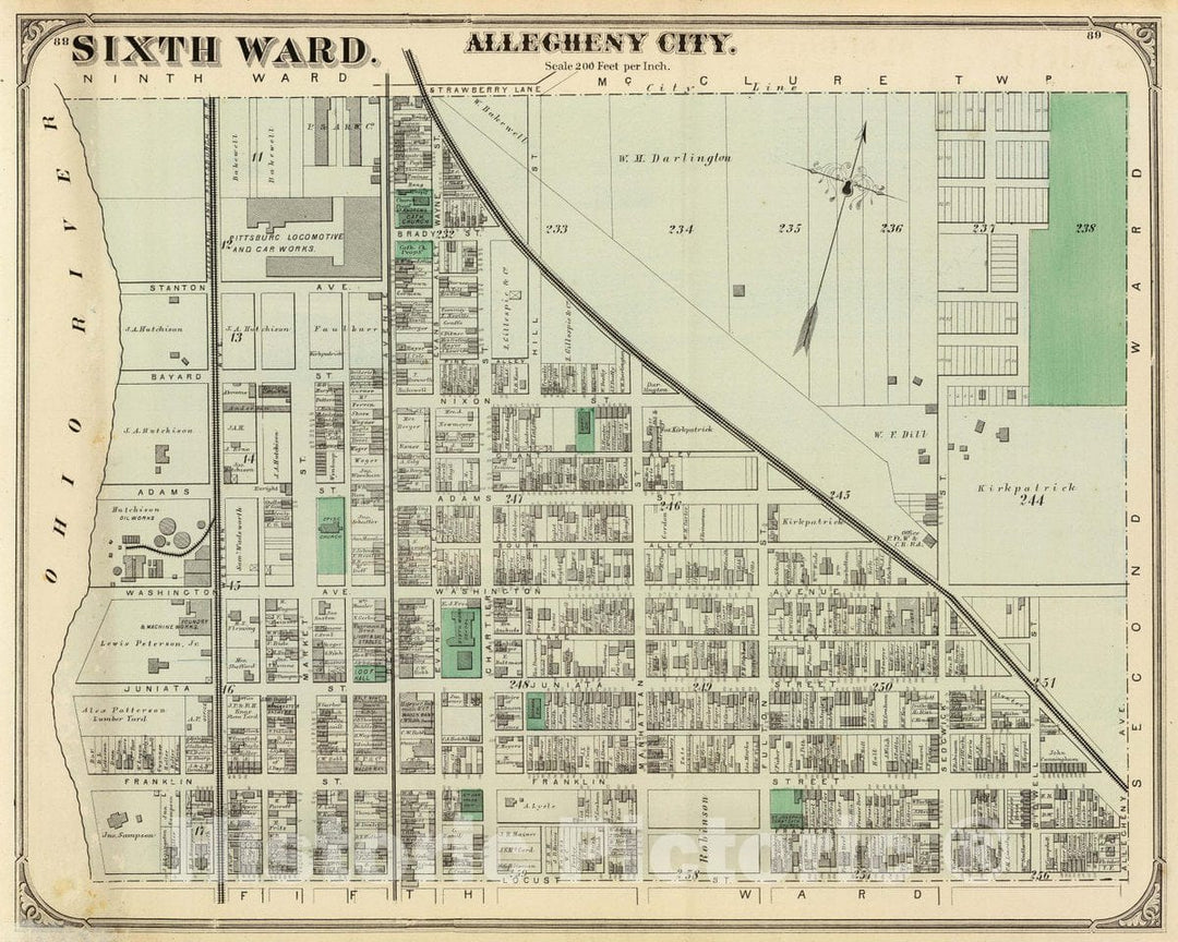 Historic Map : Sixth Ward, Allegheny City. (1872), 1872 City Atlas - Vintage Wall Art