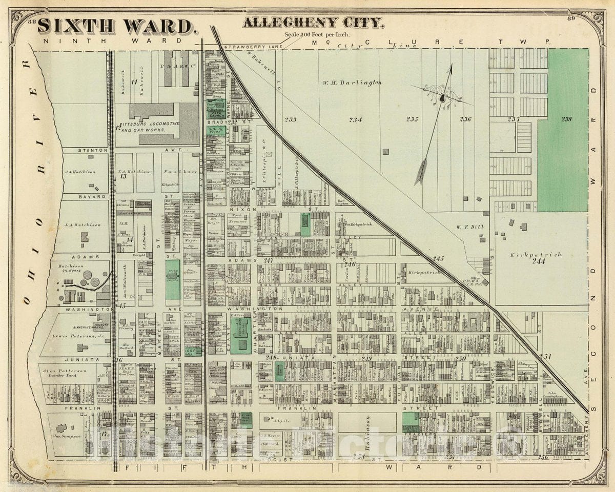 Historic Map : Sixth Ward, Allegheny City. (1872), 1872 City Atlas - Vintage Wall Art