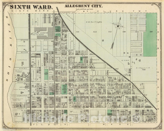 Historic Map : Sixth Ward, Allegheny City. (1872), 1872 City Atlas - Vintage Wall Art