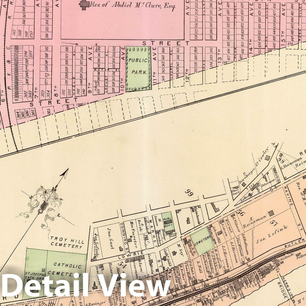 Historic Map : Homestead, on the bank of the Monongahela River six miles out the Pittsburgh, Virginia and Charleston Railroad. Eighth ward, Allegheny 1872 Atlas - Vintage Wall Art