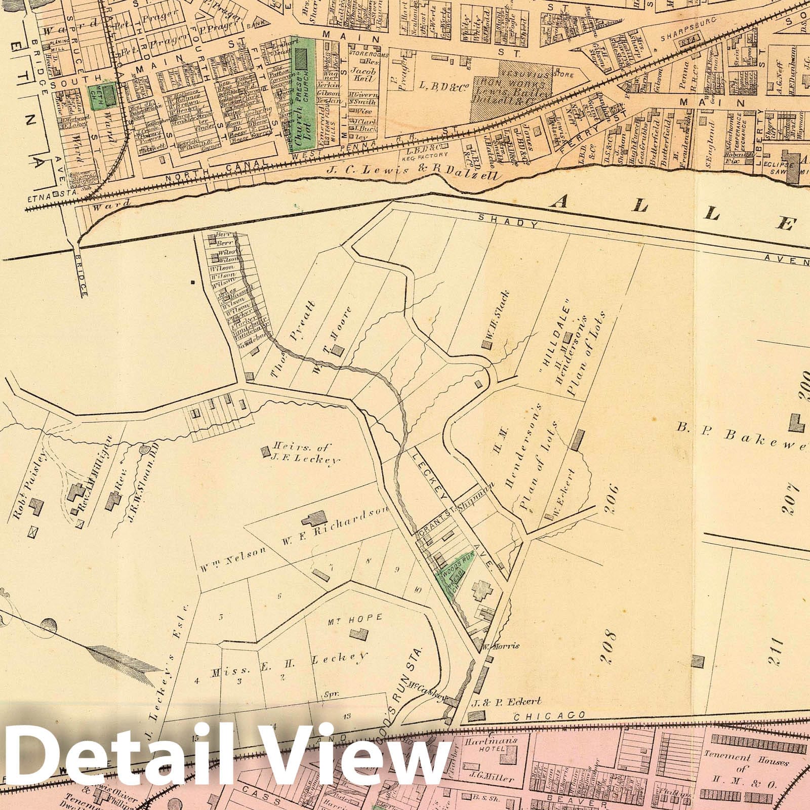 Historic Wall Map : 1872 City Atlas - Sharpsburg. Ninth Ward, Allegheny City. (with) Allentown. (1872) - Vintage Wall Art