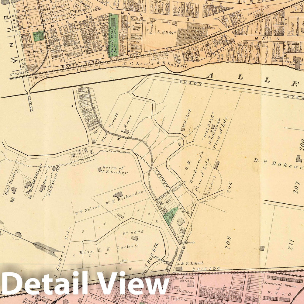 Historic Wall Map : 1872 City Atlas - Sharpsburg. Ninth Ward, Allegheny City. (with) Allentown. (1872) - Vintage Wall Art