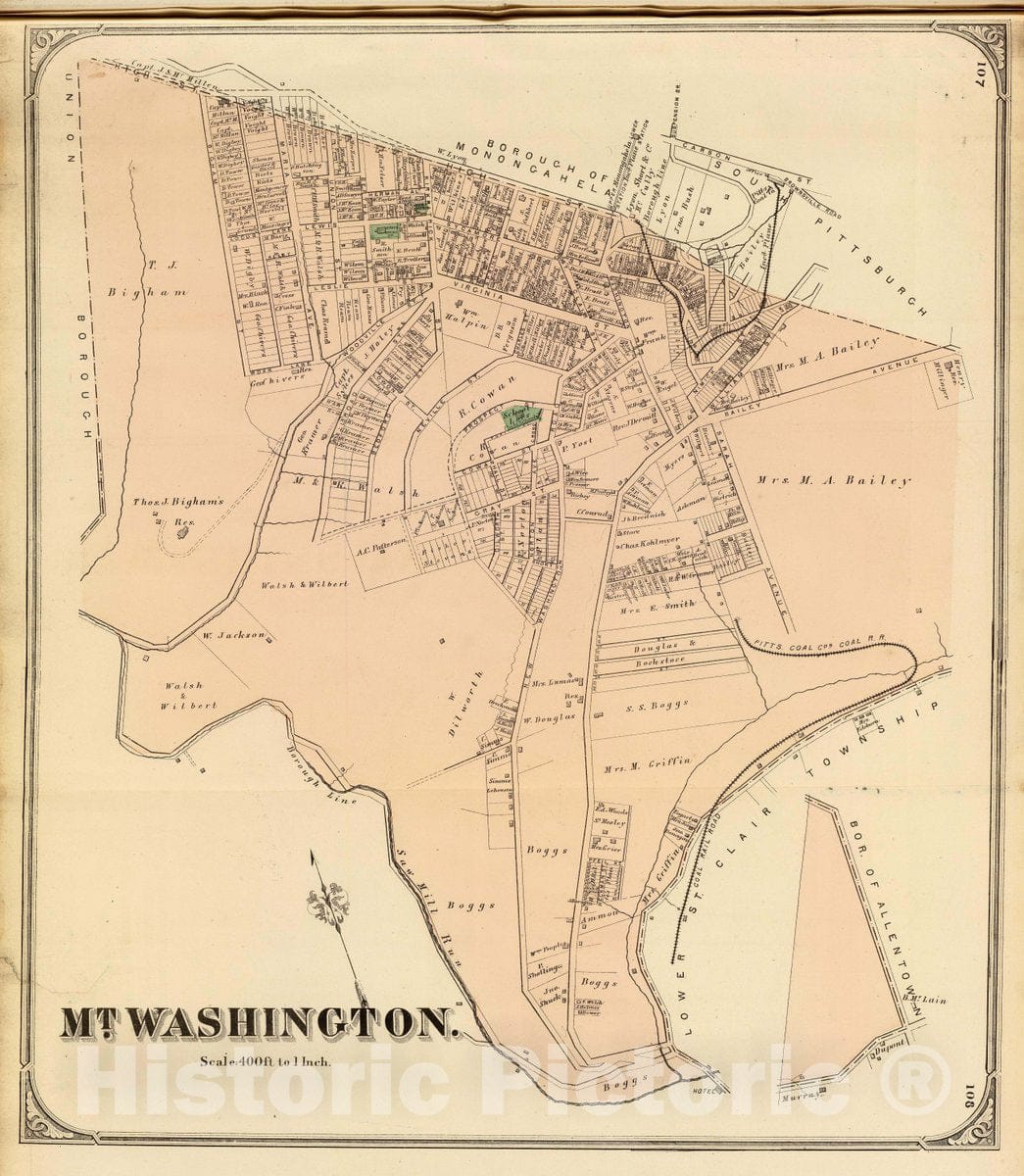 Historic Map : Mt. Washington. (1872), 1872 City Atlas - Vintage Wall Art