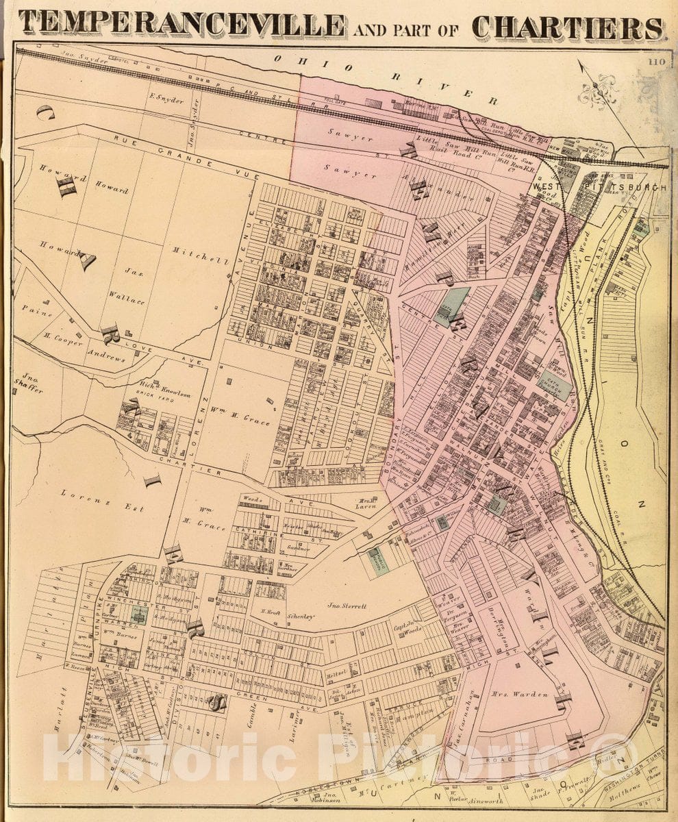 Temperanceville, Chartiers, Pennsylvania - Railroad Map, 1872